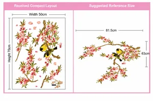 Sticker mural fleurs de pêcher et oiseaux avec guide des tailles et dimensions