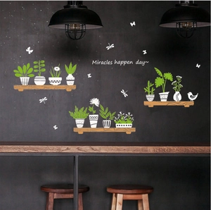 Stickers muraux créatifs de plantes vertes en pot avec papillons et citations