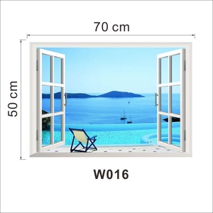 3D ocean view window wall sticker showing islands and sailboats, 70x50cm PVC wall decal