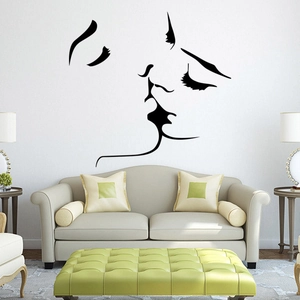 Minimalist black line art kiss wall sticker showing abstract couple faces for living room decor