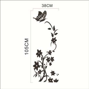 Minimalist black butterfly and flower vine wall sticker measuring 38x105cm for home decor