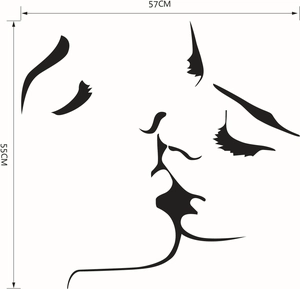 Modern black wall sticker with Audrey Hepburn style line art measuring 57cm by 55cm