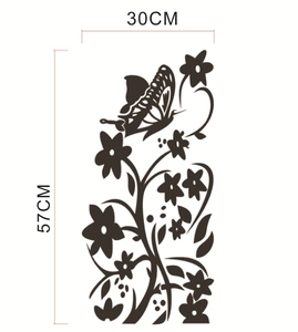 Elegant black butterfly and floral vine wall sticker 30x57cm for home decoration