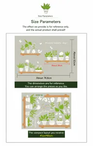 Stickers muraux plantes en pot et cactus, motif monstera, taille finale 78,6x52cm