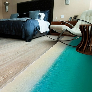 Realistic 3D beach waves ocean floor sticker for bedroom and living room decor