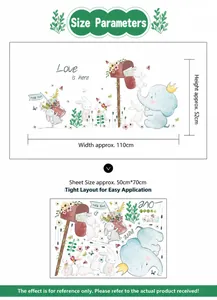 Cartoon elephant and rabbit wall stickers for kids room decor with floral mailbox motifs