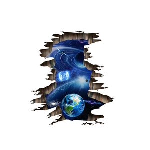 3D cracked wall galaxy wall sticker featuring planets and nebula for home decor
