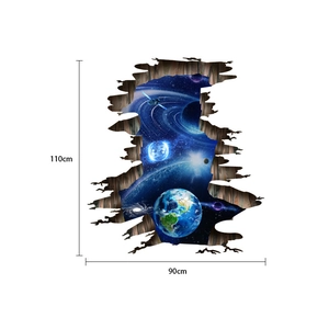 3D outer space wall sticker showing Earth and planets with a cracked wall effect 110x90cm