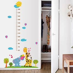Cartoon Giraffe Elephant Animal Height Growth Chart Wall Sticker Waterproof PVC Measurement Decal For Kids Room Nursery Decor