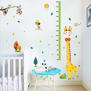 Cartoon giraffe and monkey height chart wall sticker for kids room decor 60-180cm