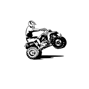 Dynamic black vinyl wall decal of an off-road ATV racer performing a wheelie stunt