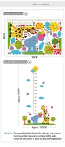 Cartoon giraffe and elephant growth chart wall sticker for kids room height measurement