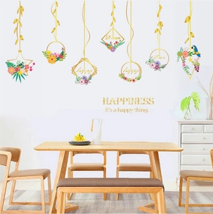 Nordic Golden Geometric Flower Basket Parrot Wall Sticker Removable PVC Decorative Decal For Living Room Bedroom Home Decor