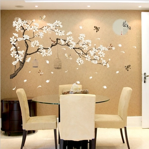 Sticker mural élégant style chinois avec fleurs et oiseaux pour décor d'intérieur