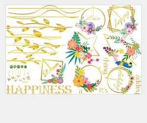 Detail of floral wall decals featuring golden leaves and inspirational quotes for home decor