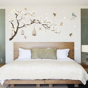 Sticker mural chinois élégant avec oiseaux et fleurs pour décor de chambre