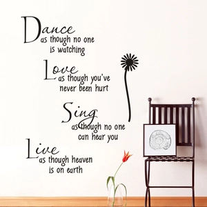 Inspirational Quotes PVC Wall Sticker Dance Love Sing Live DIY Vinyl Lettering Daisy Pattern Minimalist Home Decor Wall Decal