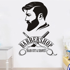 Sticker Mural Salon de Coiffure Vintage Décoration Vinyle Autocollant Ciseaux Peigne Silhouette Mural PVC Amovible Art Déco