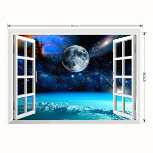 Detail showing 3D space window wall sticker with lunar view measuring 90cm by 57cm