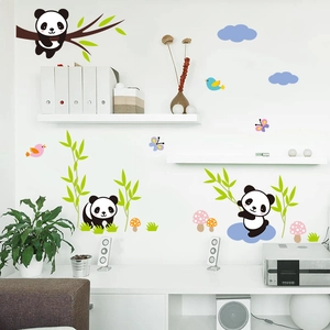 Cartoon Panda Bamboo Removable Wall Sticker PVC Mural Decal For Children Kids Room Nursery Kindergarten Home Decoration
