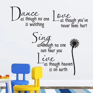 Black vinyl wall decal featuring inspirational quotes and a dandelion flower for home decor