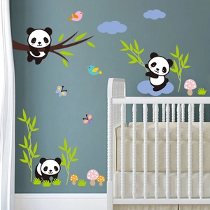 3D cartoon panda and bamboo wall sticker set for kids room nursery wall decoration