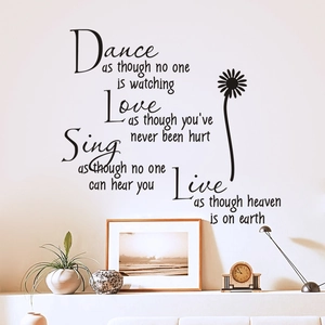 Black dandelion wall decal with inspirational quotes for minimalist living room decor