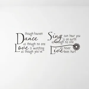 Inspirational quotes wall decal with daisy art in black vinyl, size 70x25cm