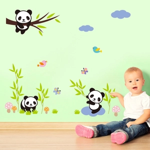 3D cartoon panda and bamboo wall stickers for kids bedroom and nursery decoration