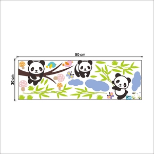 3D cartoon panda and bamboo wall sticker for kids rooms, 90x30cm adhesive mural art