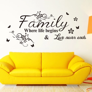 Family Life Quote Wall Sticker Flower Vine Butterfly Vinyl Decal For Living Room Bedroom Modern Home Decor Wall Art Sticker
