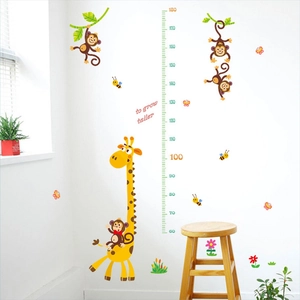 Adesivo murale metro per bambini con giraffa e scimmia decorazione cameretta