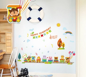 Adesivi murali trenino animali della foresta per decorazione cameretta bambini colorata