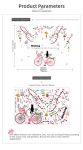 Details von Wandaufkleber mit rosa Fahrrad und Katze, Abmessungen 87x120 cm