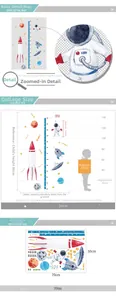 Space rocket height chart wall sticker showing layout and finished dimensions