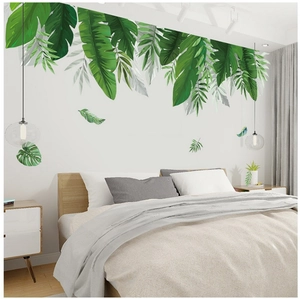 Stickers muraux nordiques feuilles tropicales vertes pour décoration de chambre moderne