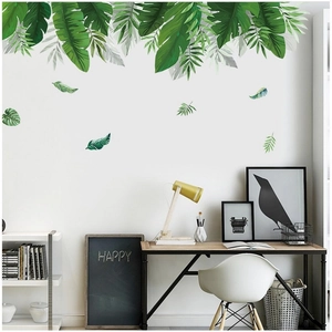 Stickers muraux feuilles tropicales vertes pour salon au décor de style nordique