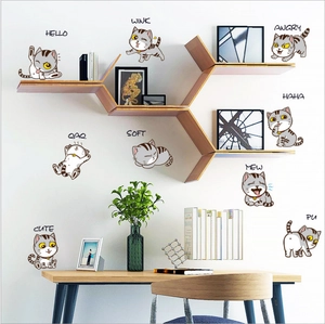 Cartoon Cat Expression Wall Stickers PVC Waterproof Cute Cat Emoji Decals For Kids Room Bedroom Living Room Home Decor