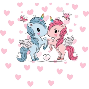 Cute cartoon unicorns with wings and rainbow horns wall sticker for kids room decor
