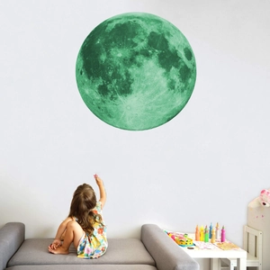 Luminous moon wall sticker showing detailed craters for nursery and bedroom wall decoration