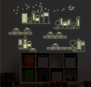 Luminous city building and car wall stickers for kids room glowing in the dark