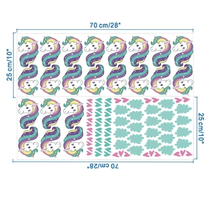 Cartoon unicorn wall stickers set with rainbows and stars for kids room decor