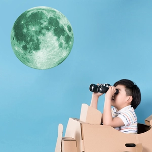 Detailed glow in the dark moon wall sticker showing realistic lunar surface and craters