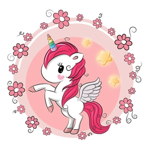 Pink floral unicorn wall sticker with stars for kids bedroom decoration