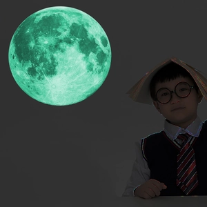 Luminous green moon wall sticker with realistic lunar texture for children room decor