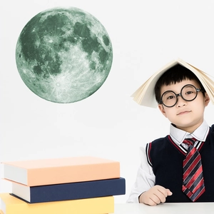 Detailed glowing moon wall sticker with realistic craters for a kids study room