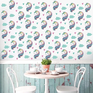 Cartoon Unicorn Wall Stickers Rainbow Heart Cloud Patterns PVC Waterproof Decals For Kids Room Nursery Bedroom Home Decor