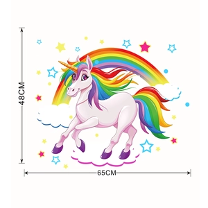 Adesivo murale unicorno con arcobaleno e stelle, 65cm x 48cm per camera bambini