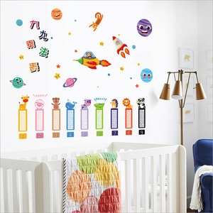 Space-themed multiplication table wall decal featuring cartoon animals for kids' rooms