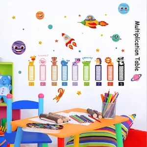 Cartoon multiplication table wall sticker with animals and rockets for kids education